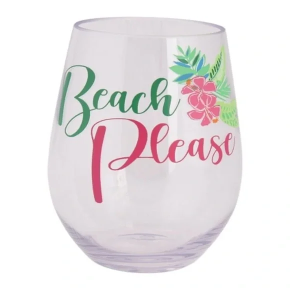 Beach Please Clear Acrylic Stemless Wine Tumbler, 19-Ounce- NWOT - Picture 5 of 10